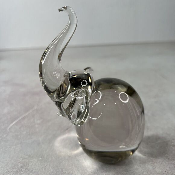 Vintage Clear Hand Blown Art Glass Elephant Figurine Paperweight 5in tall - Picture 4 of 8